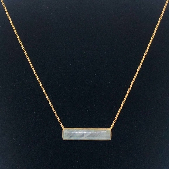 Argento Vivo 18k Gold Plated Sterling Silver Labradorite Bar Necklace - Picture 3 of 7